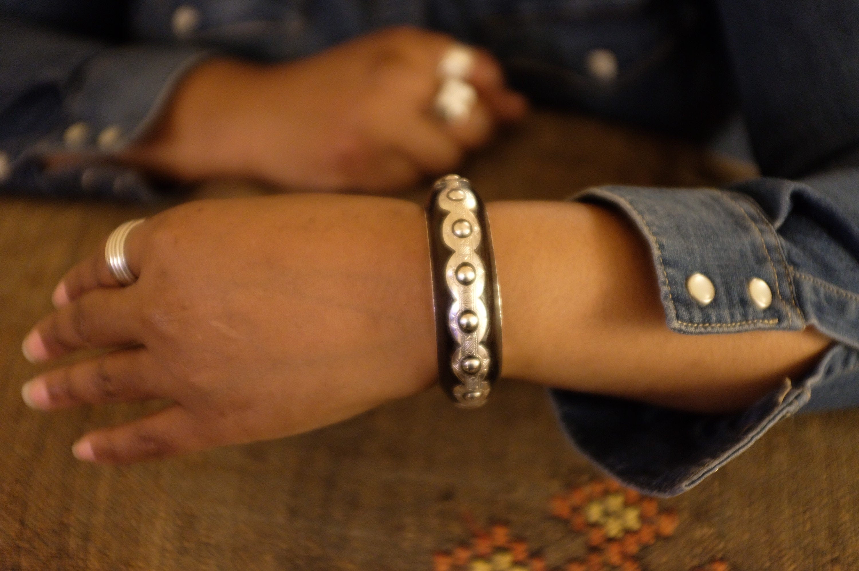 Sterling Silver and Ebony African Tuareg Cuff Bracelet