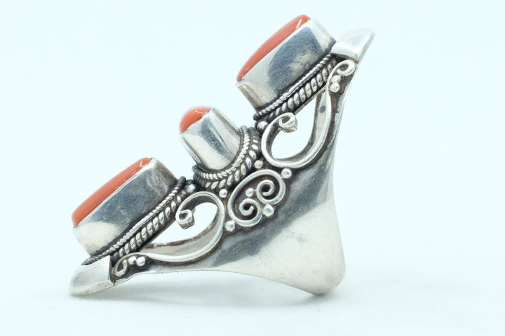 Sterling Silver Coral Filigree Ring (1)