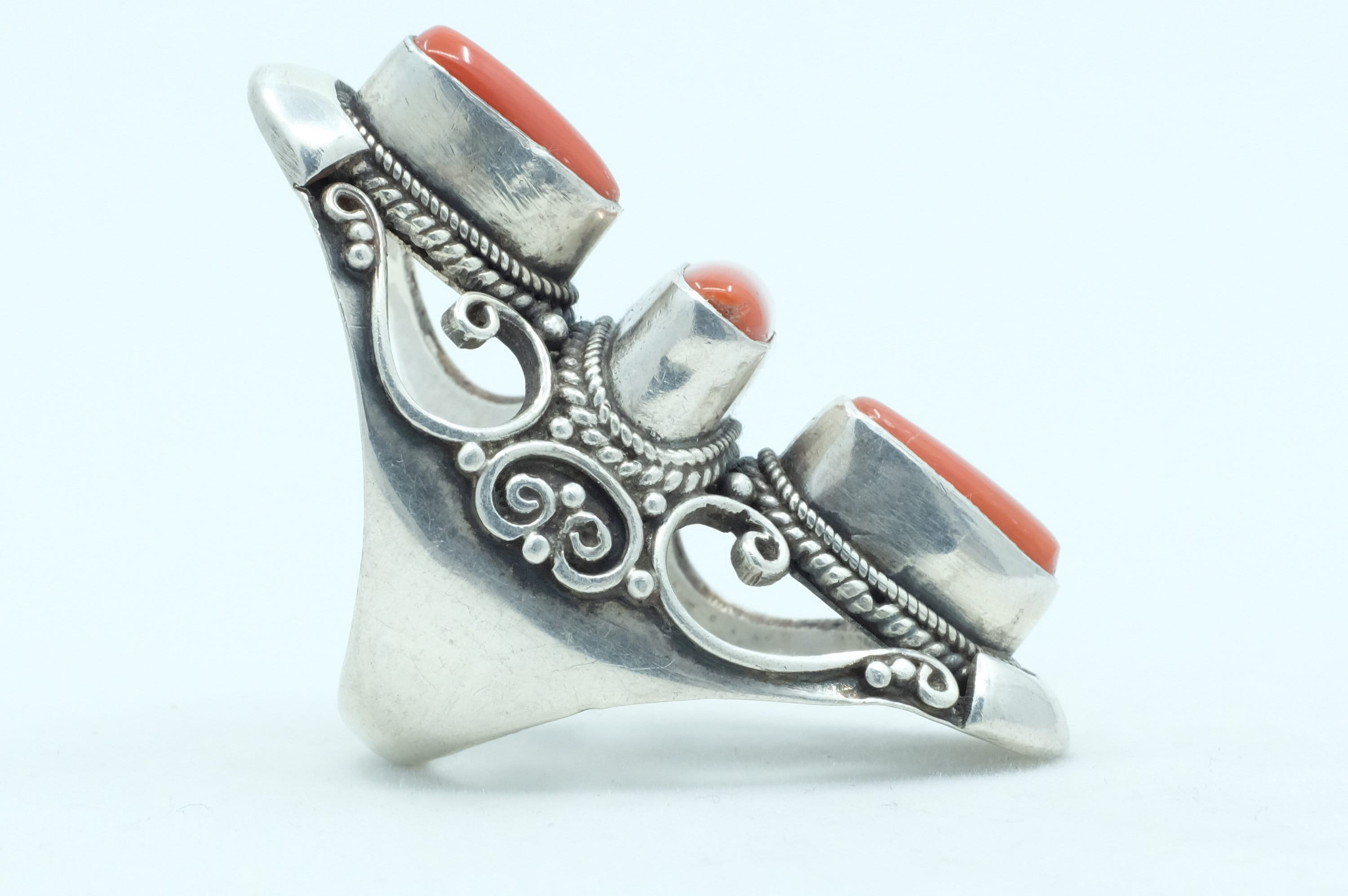 Sterling Silver Coral Filigree Ring (1)