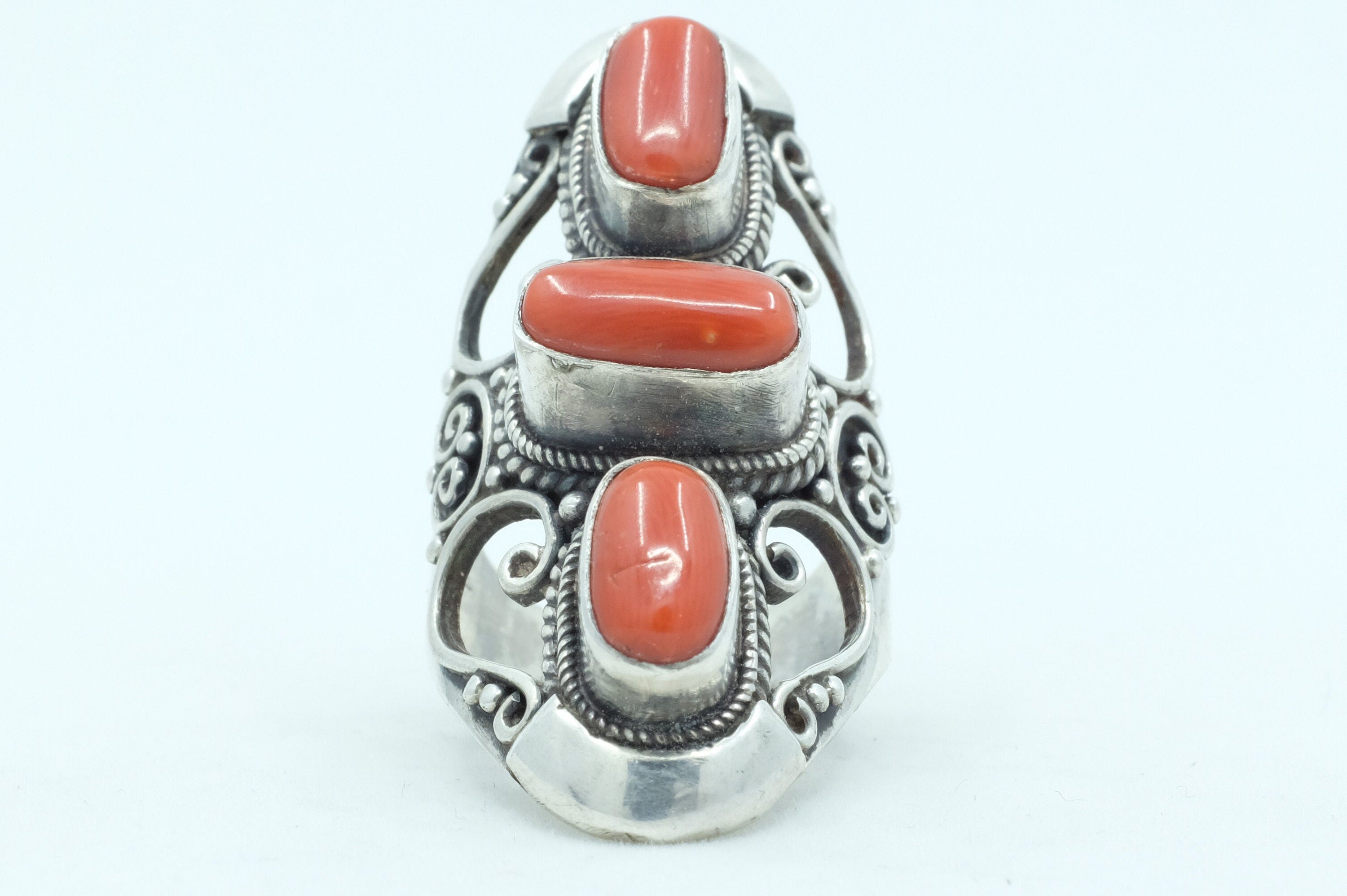 Sterling Silver Coral Filigree Ring (2)