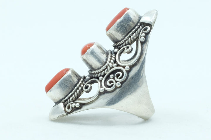 Sterling Silver Coral Filigree Ring (2)