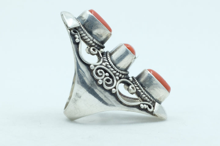 Sterling Silver Coral Filigree Ring (2)