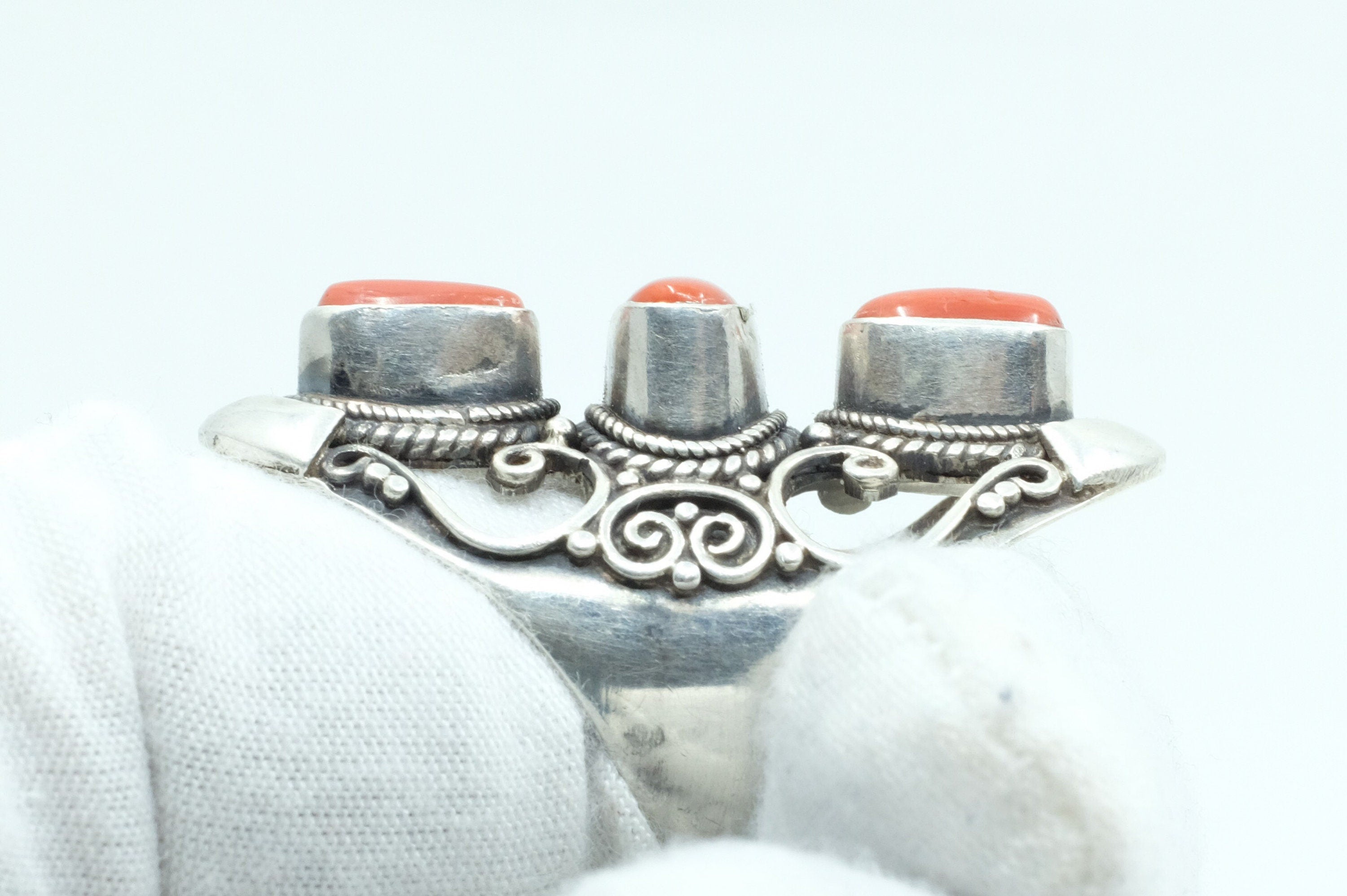 Sterling Silver Coral Filigree Ring (2)