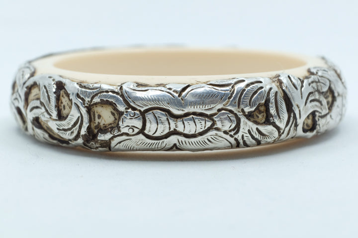 Sterling Silver Tibetan Repoussé Bakelite Bangle Bracelet