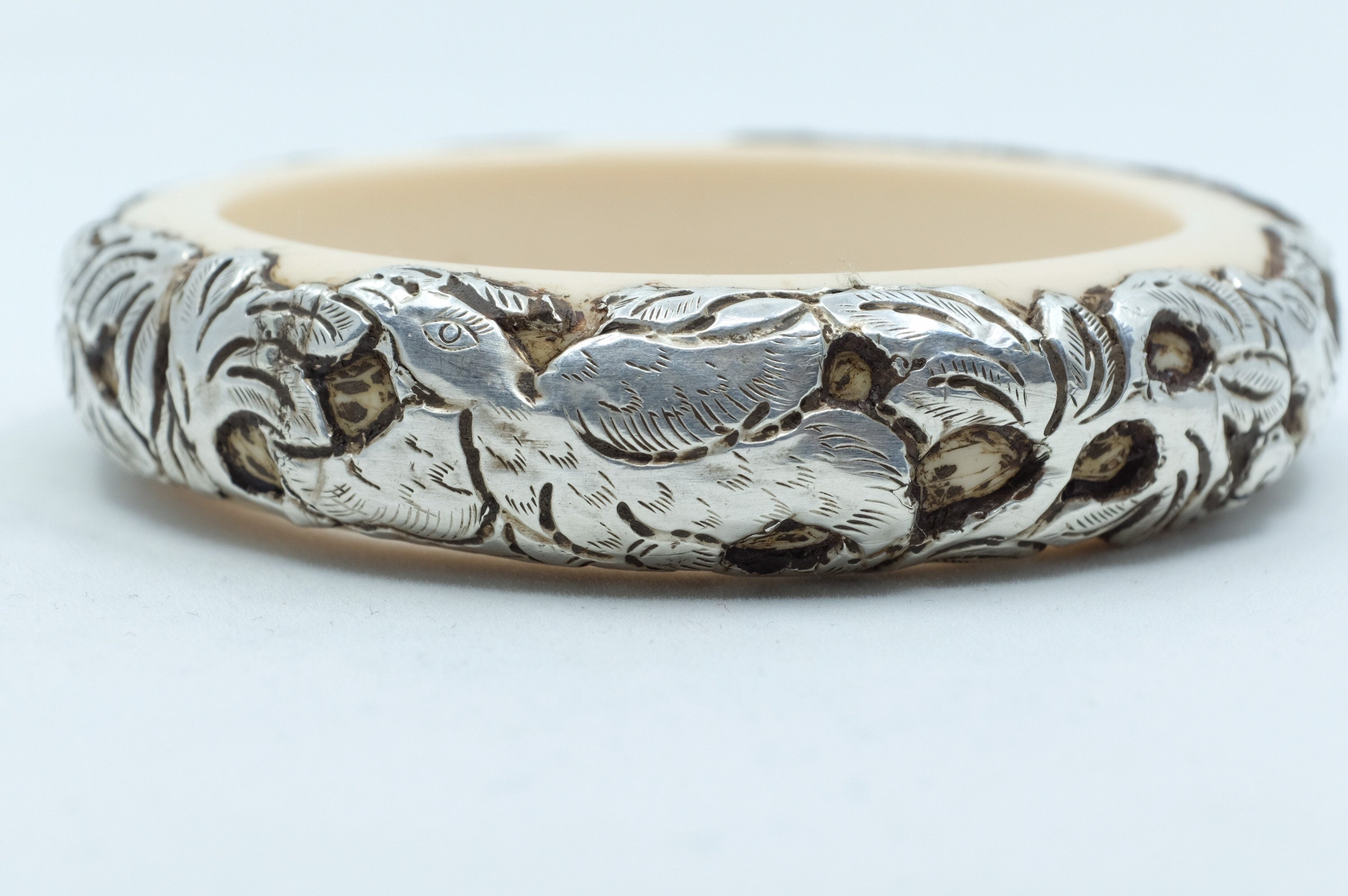 Sterling Silver Tibetan Repoussé Bakelite Bangle Bracelet