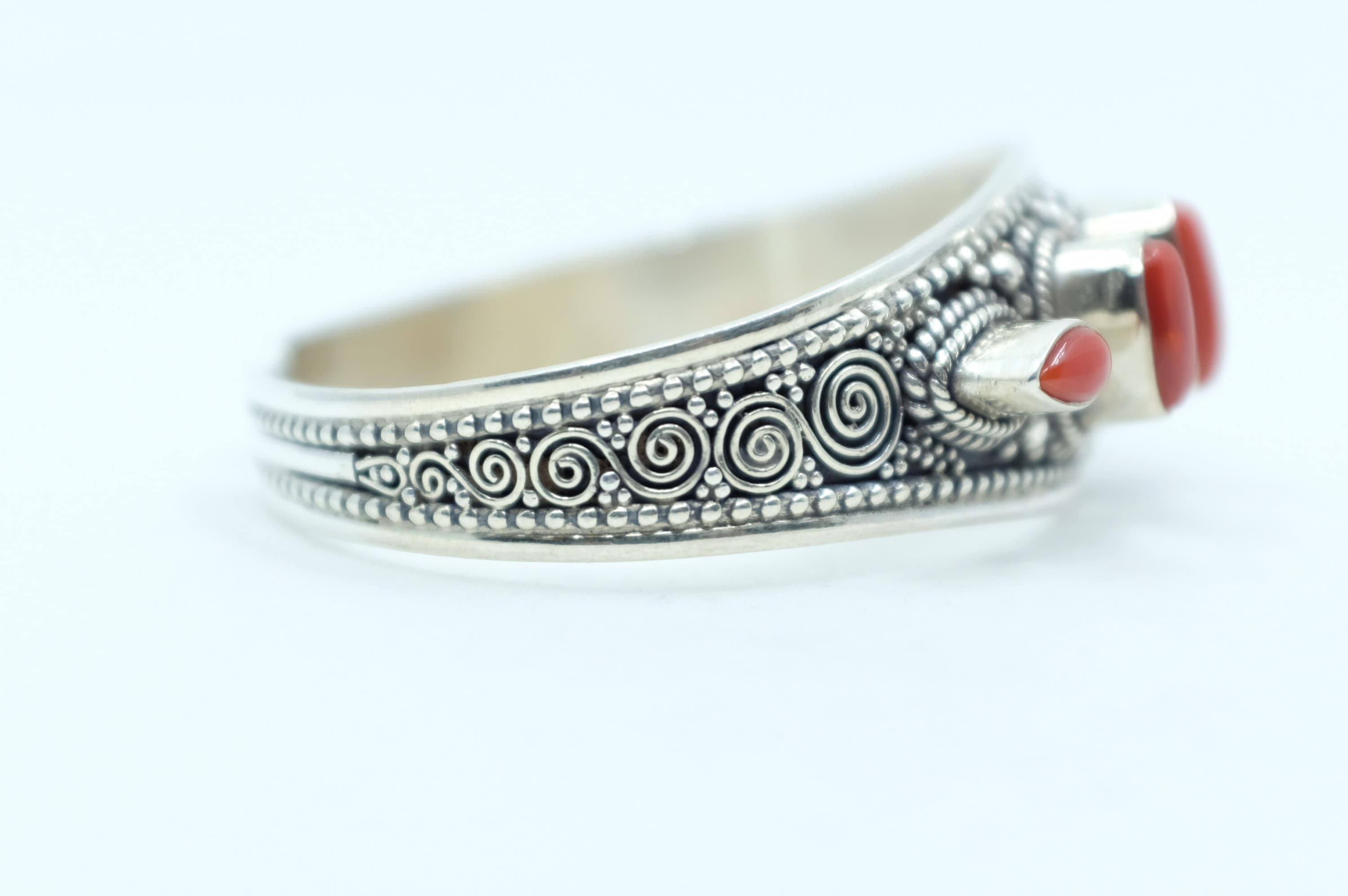 Sterling Silver Tibetan Coral Cuff Bracelet