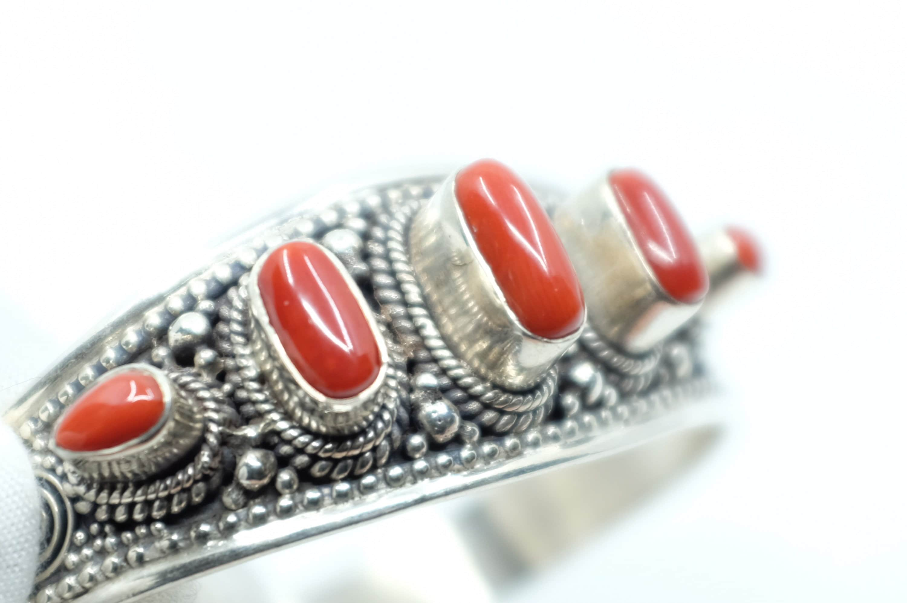 Sterling Silver Tibetan Coral Cuff Bracelet