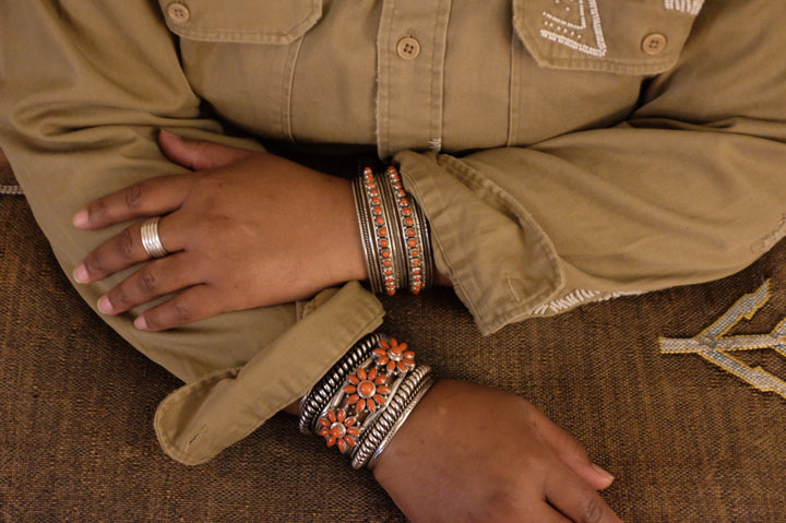 Sterling Silver Balinese Coral Cuff Bracelet