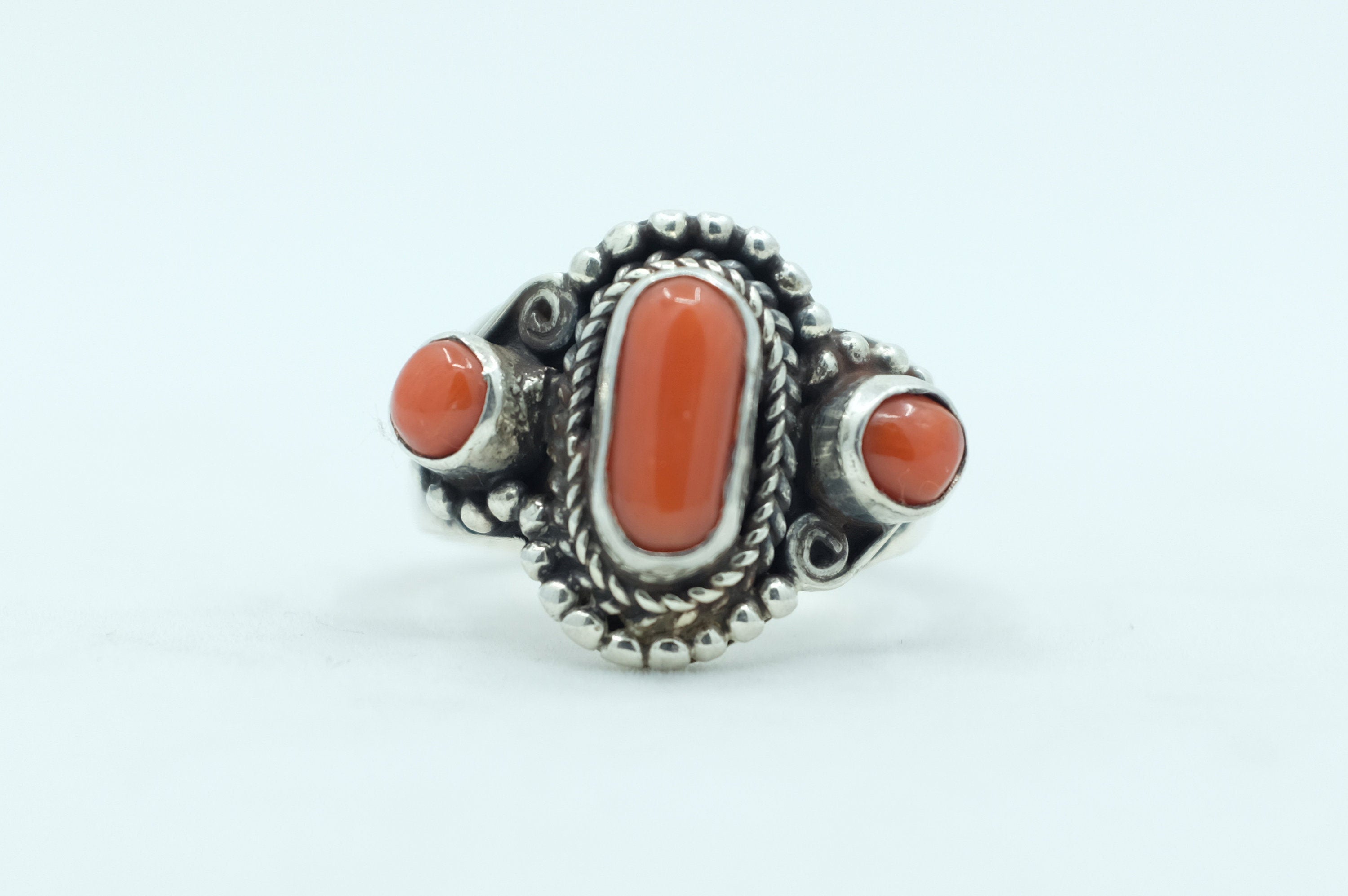 Sterling Silver Coral Balinese Ring