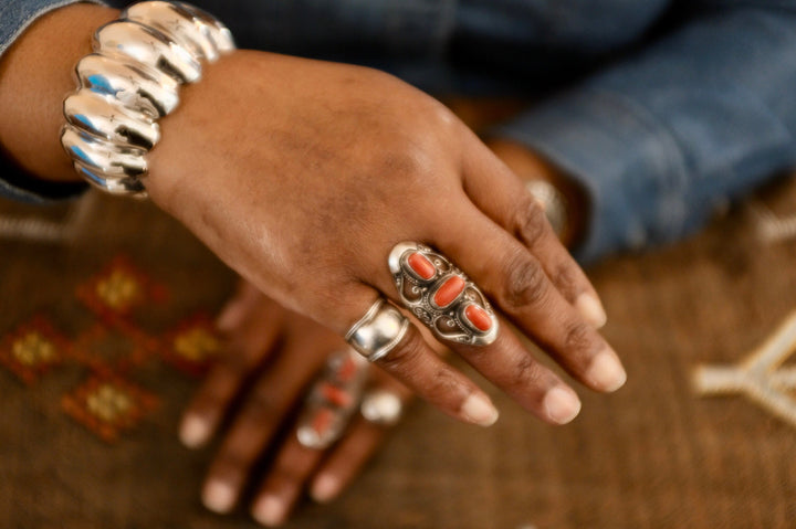 Sterling Silver Coral Filigree Ring (2)