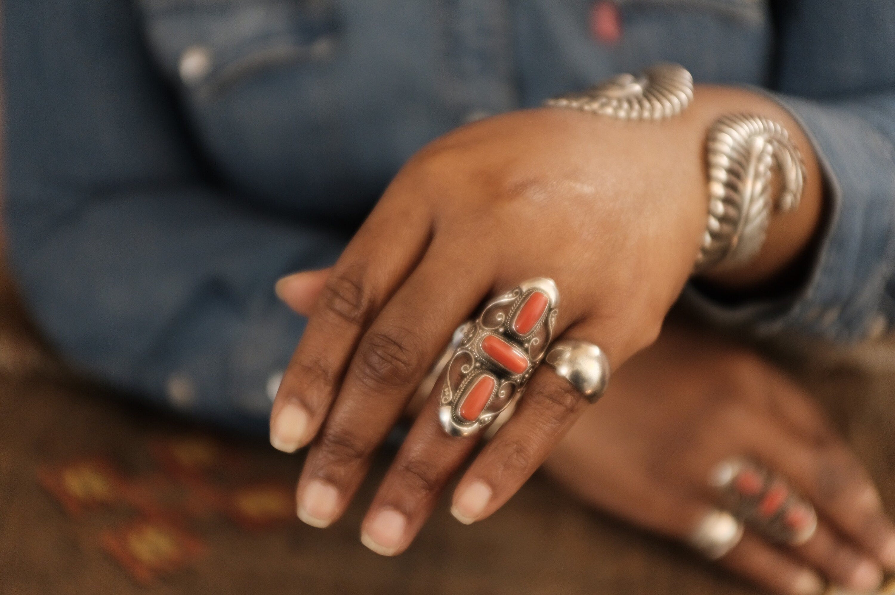 Sterling Silver Coral Filigree Ring (1)