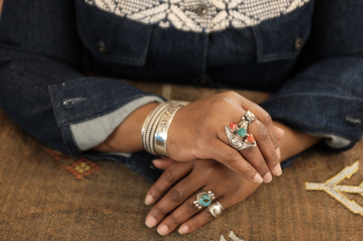 Sterling Silver Turquoise & Coral Filigree Ring (1)