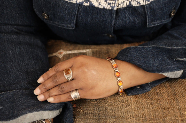 Sterling Silver Amber Filigree Ring