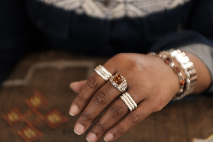 Sterling Silver Amber Filigree Ring