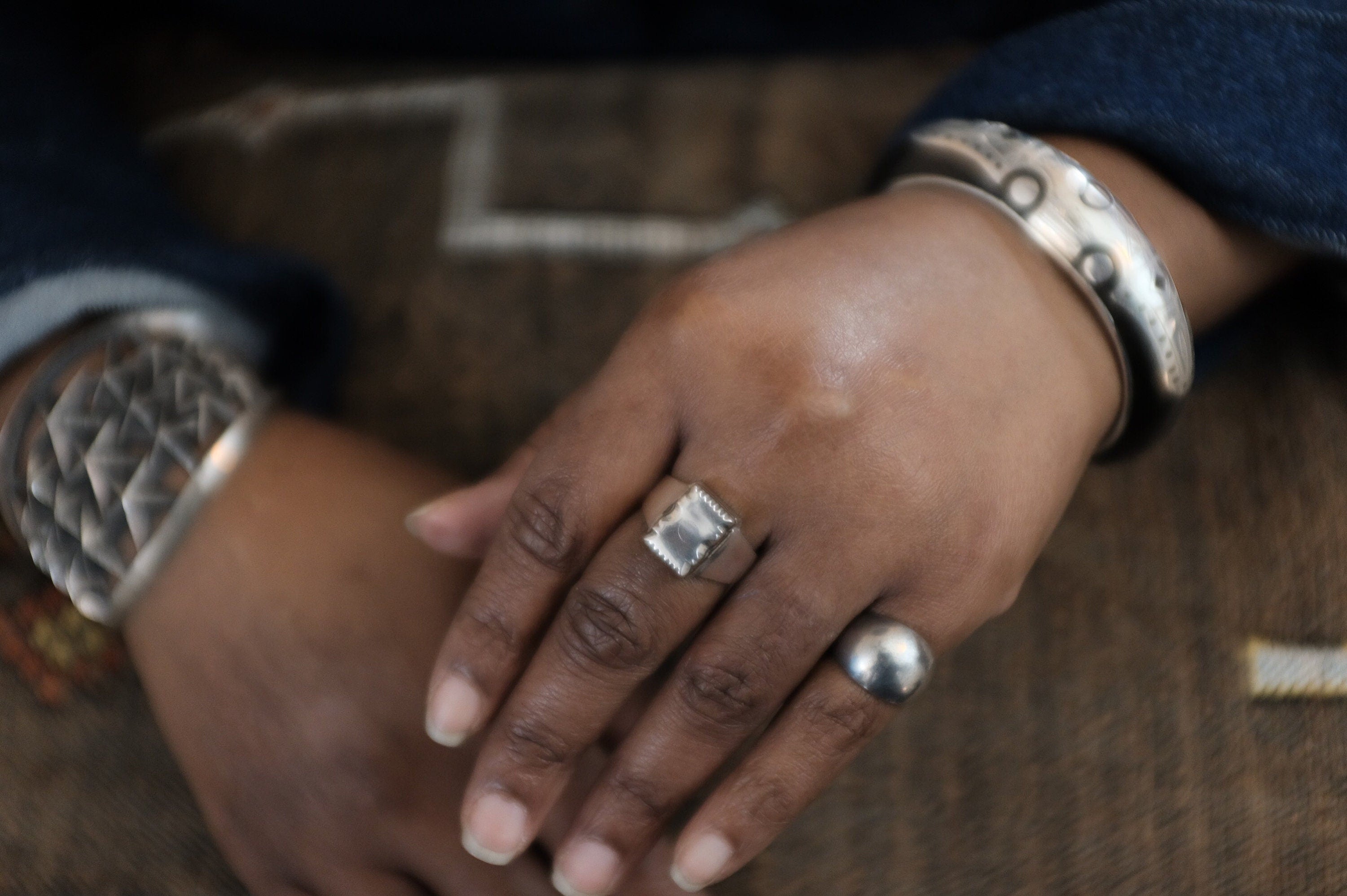 Sterling Silver and Ebony Etched African Tuareg Ring