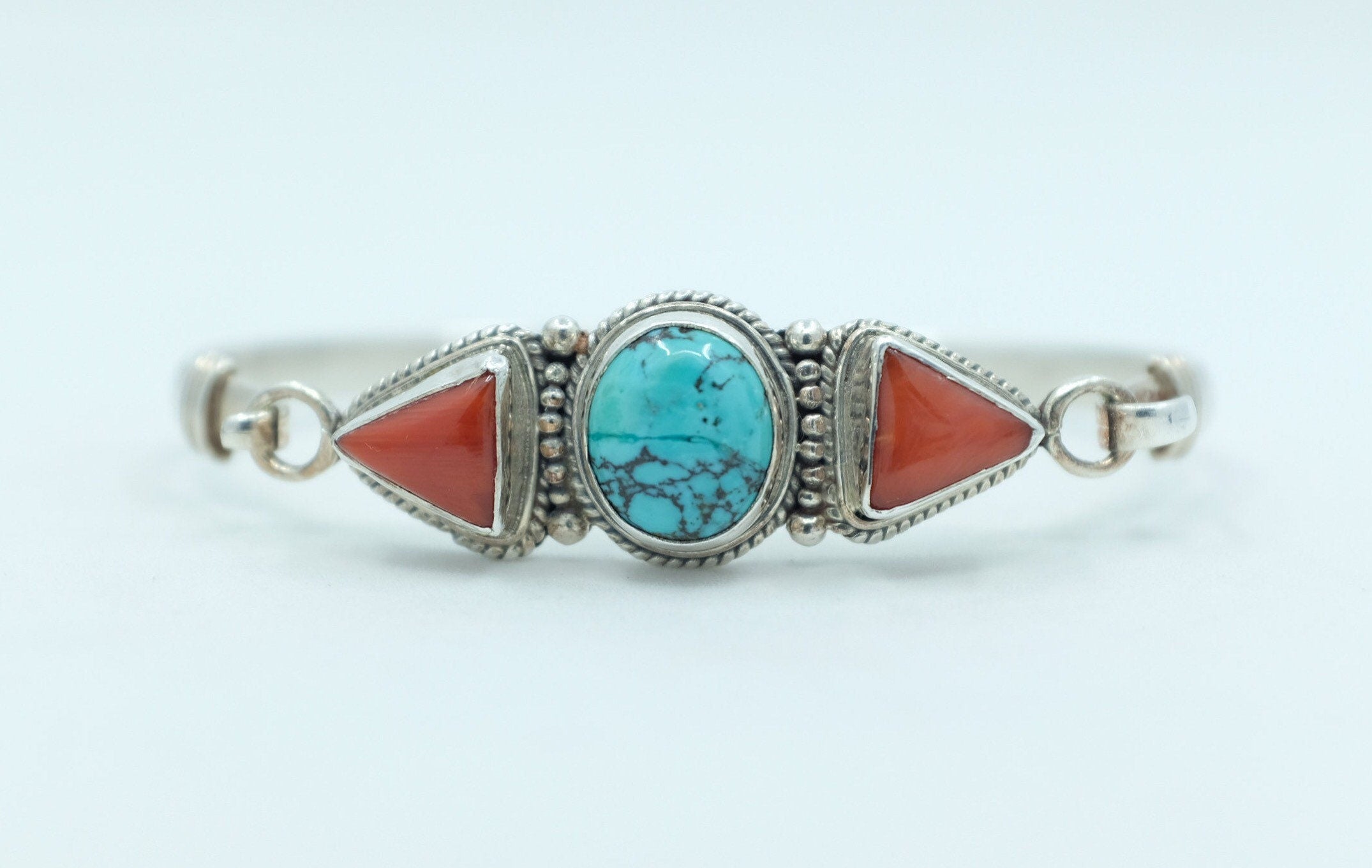 Sterling Silver Turquoise & Coral Bracelet