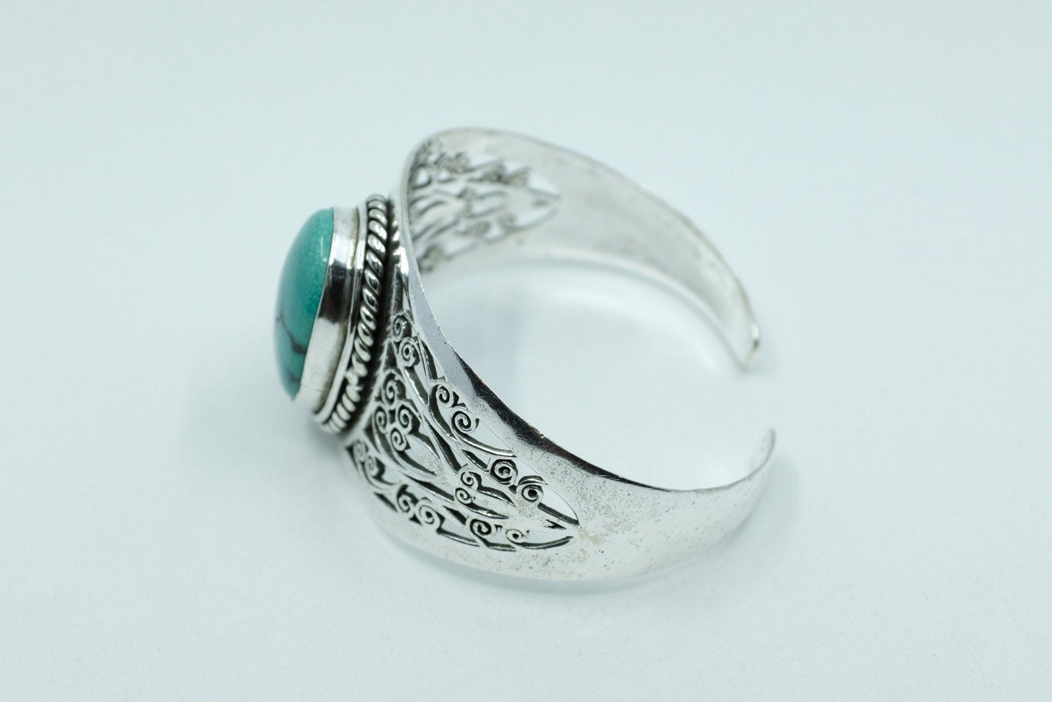 Sterling Silver Turquoise Filigree Cuff Bracelet