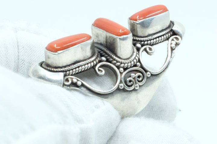 Sterling Silver Coral Filigree Ring (1)