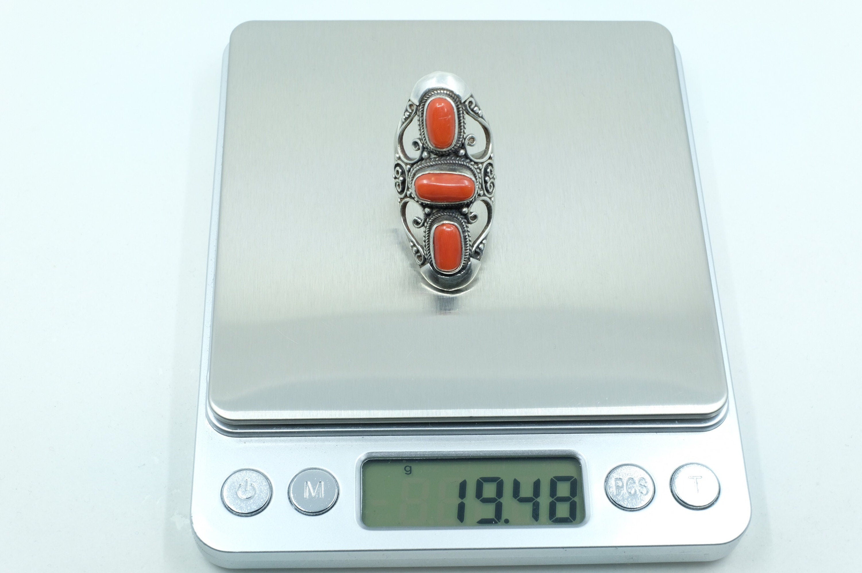 Sterling Silver Coral Filigree Ring (2)