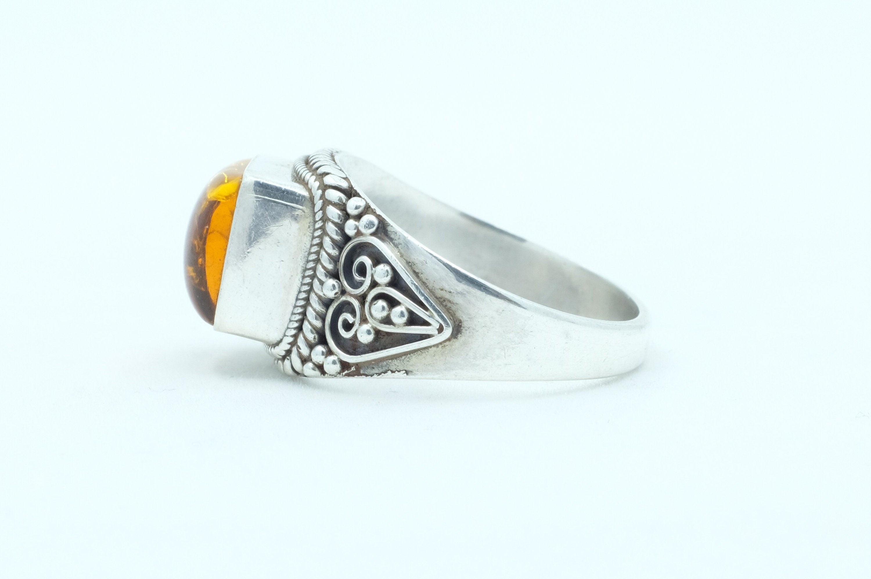 Sterling Silver Amber Filigree Ring