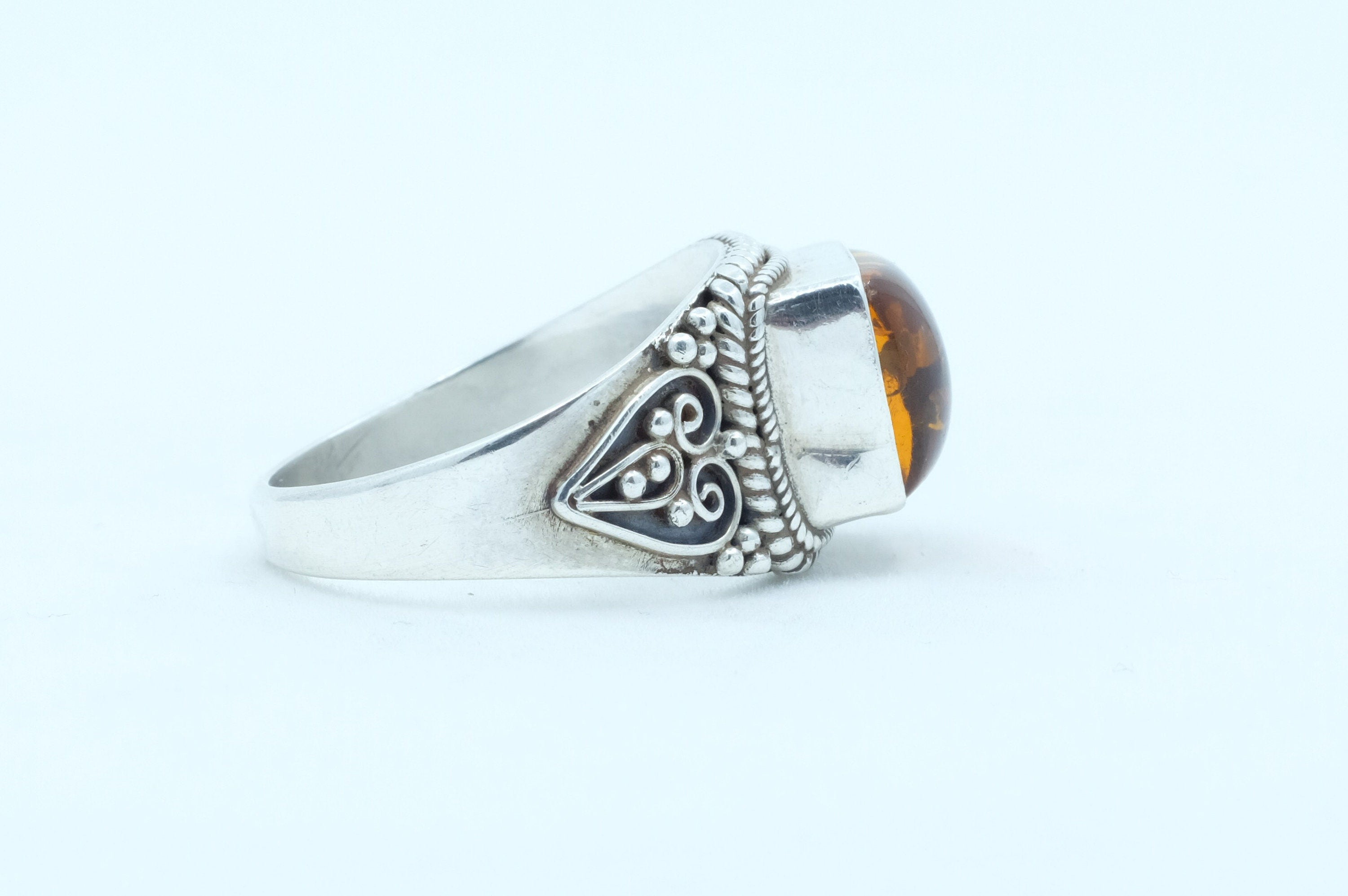 Sterling Silver Amber Filigree Ring