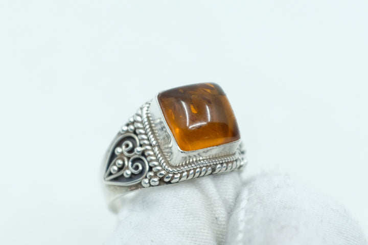 Sterling Silver Amber Filigree Ring