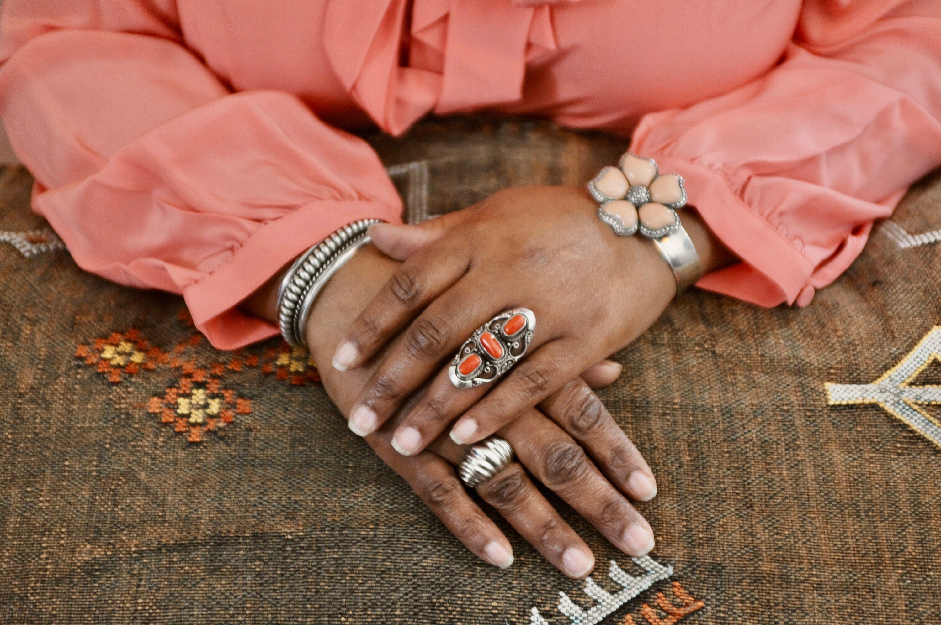 Sterling Silver Coral Filigree Ring (2)