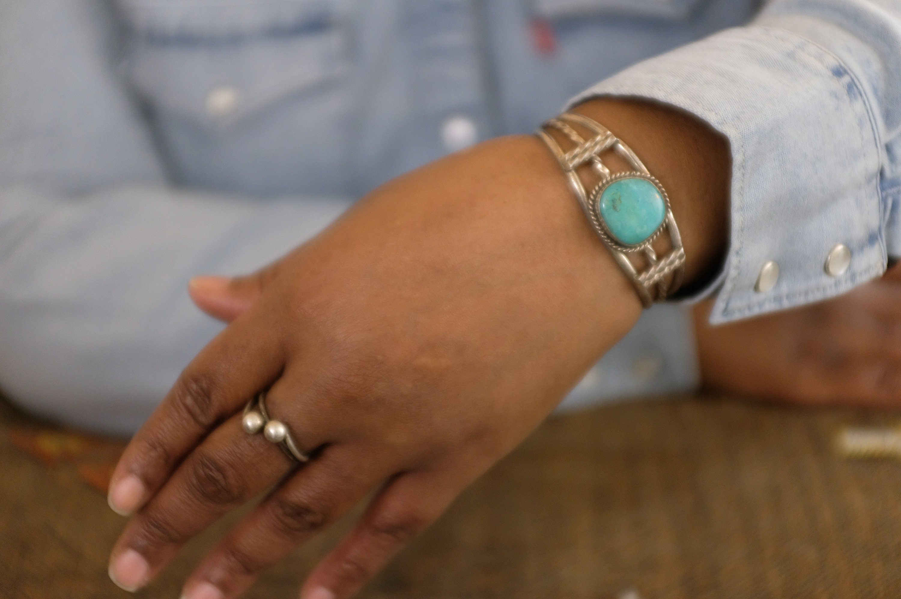 Sterling Silver Turquoise Vintage Navajo Cuff Bracelet