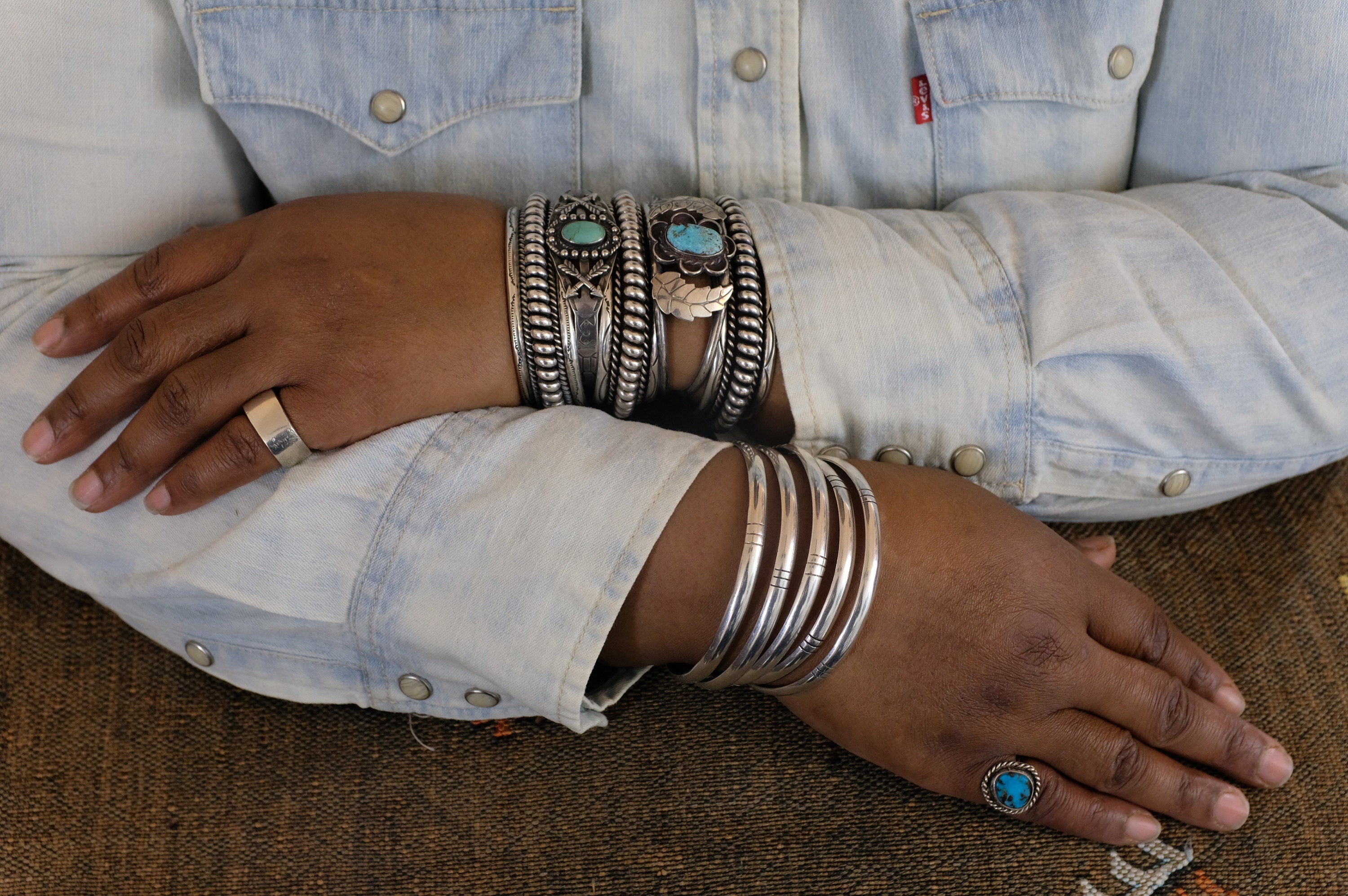 Fine Sterling Silver Fred Harvey Era Turquoise Cuff Bracelet