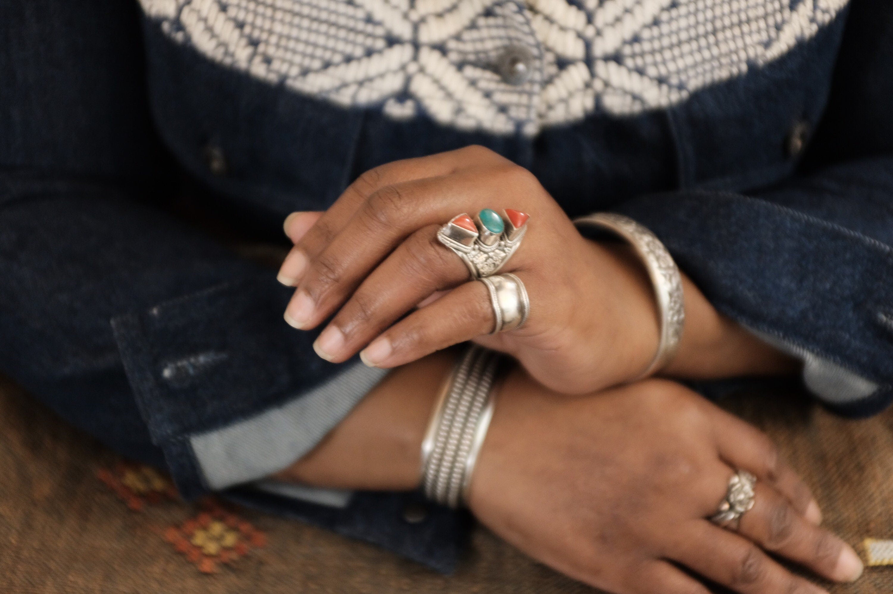 Sterling Silver Turquoise & Coral Filigree Ring (2)