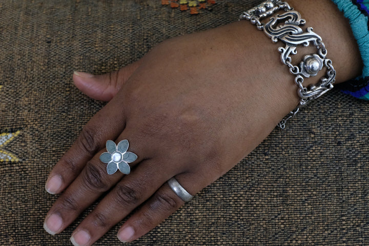 Sterling Silver Turquoise Flower Ring