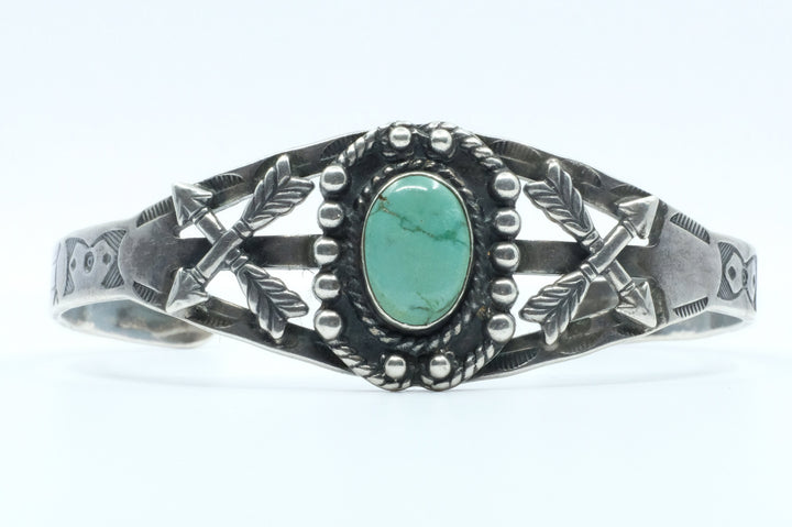 Fine Sterling Silver Fred Harvey Era Turquoise Cuff Bracelet