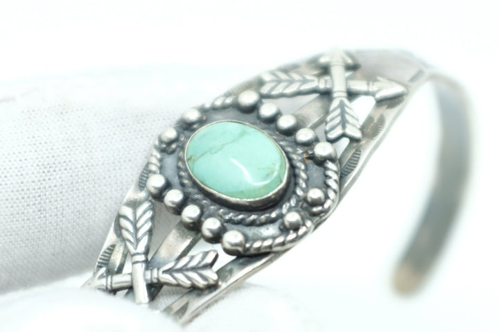 Fine Sterling Silver Fred Harvey Era Turquoise Cuff Bracelet