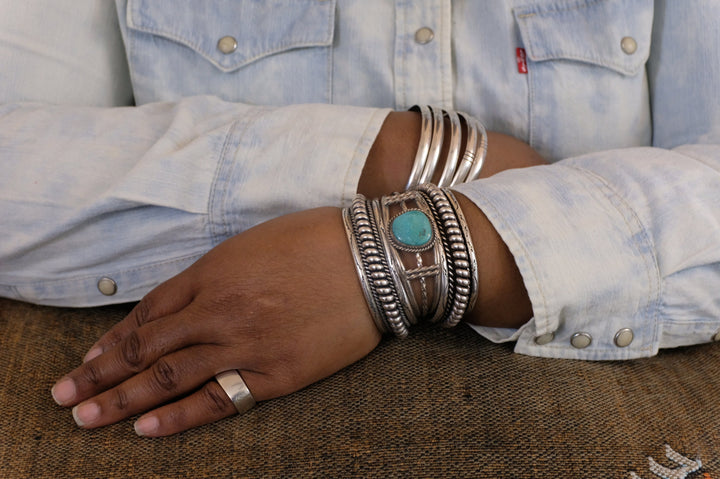 Sterling Silver Turquoise Vintage Navajo Cuff Bracelet