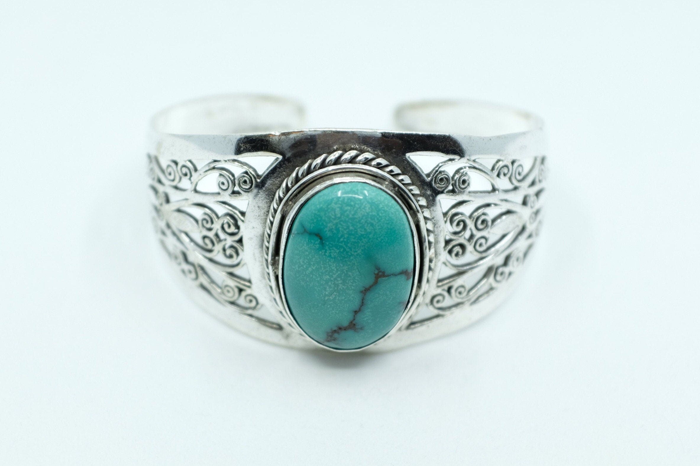 Sterling Silver Turquoise Filigree Cuff Bracelet