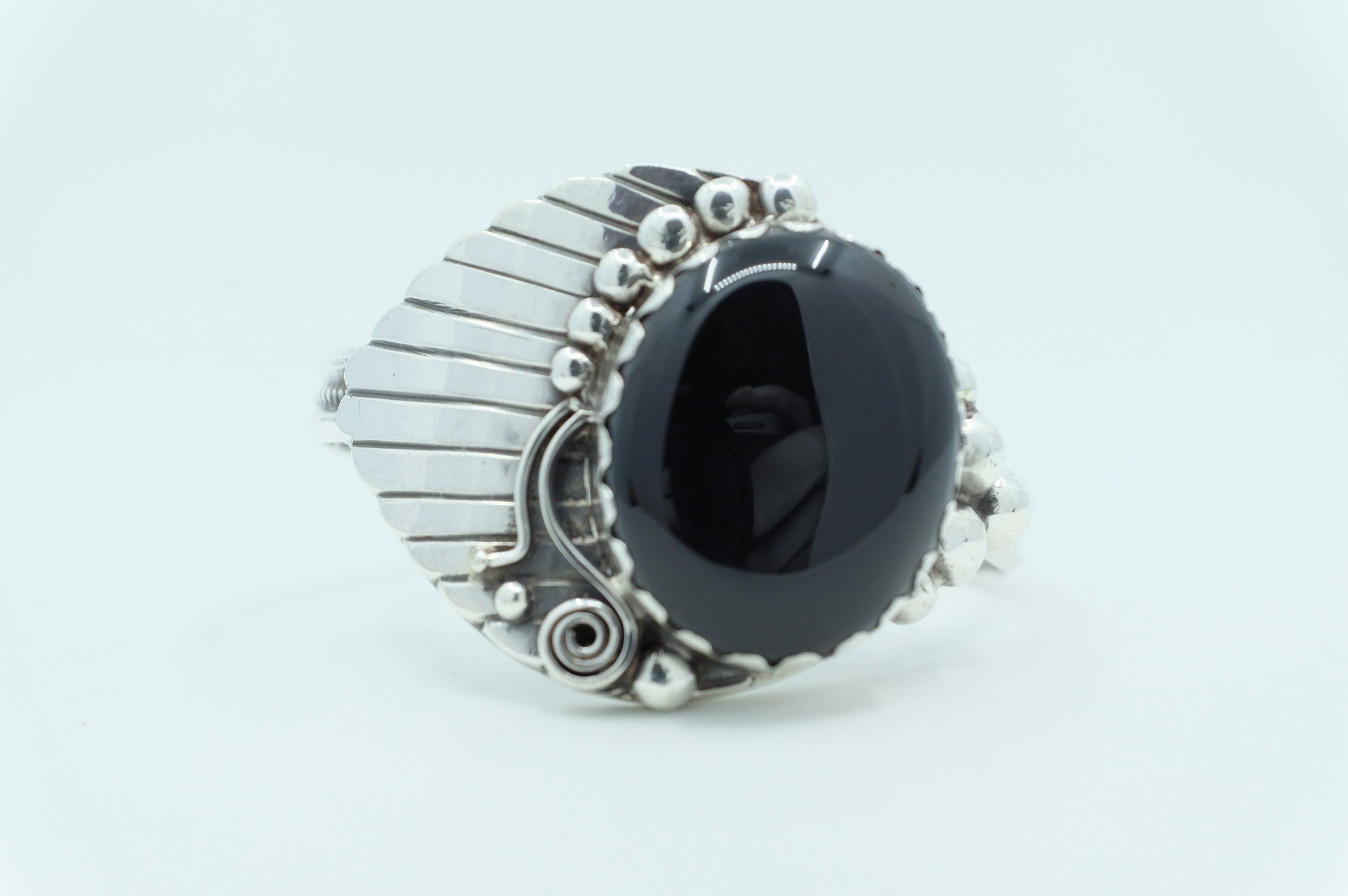 Sterling Silver Onyx Navajo Cuff Bracelet