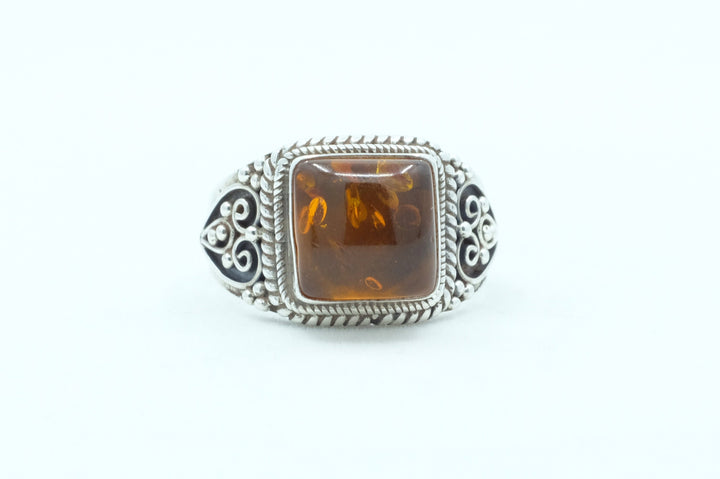 Sterling Silver Amber Filigree Ring