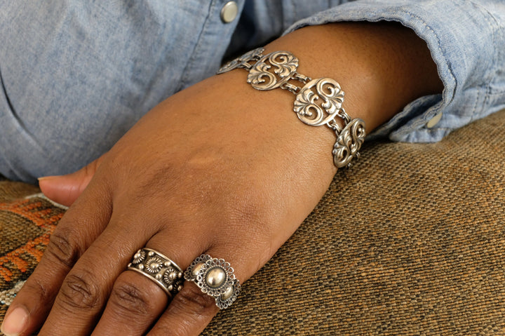 Sterling Silver Art Nouveau Panel Bracelet