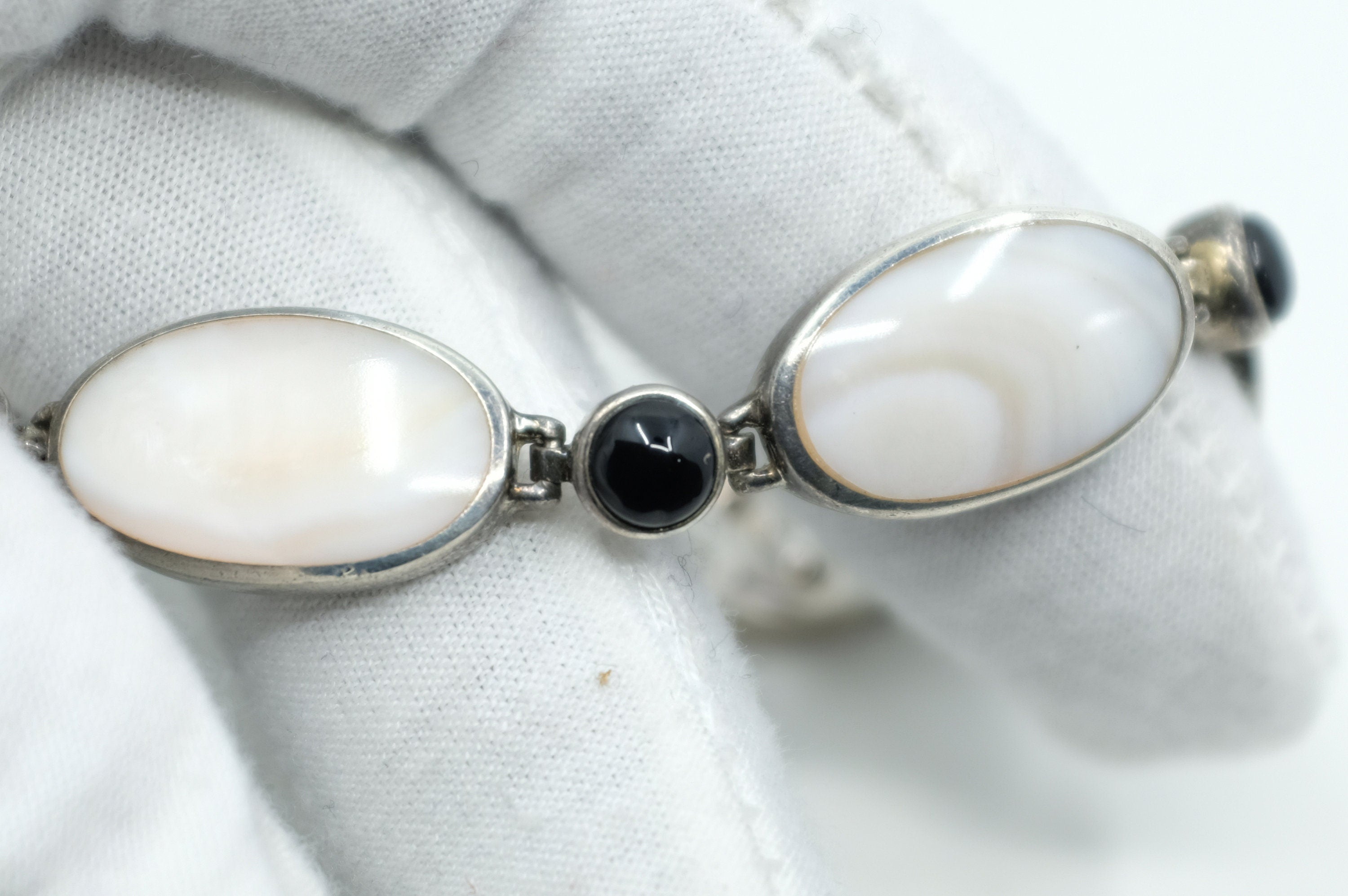 Sterling Silver Mother of Pearl and Onyx Bracelet