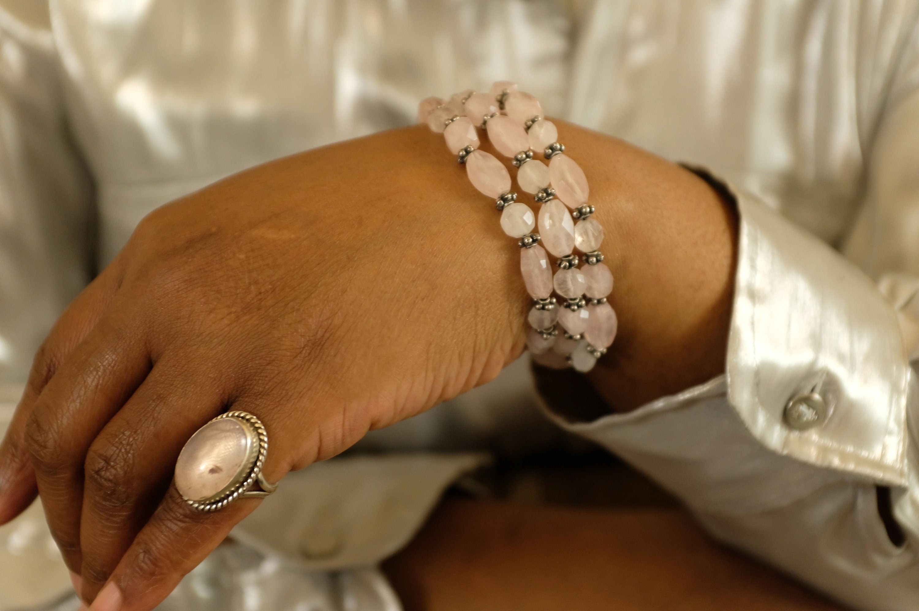 Sterling Silver and Rose Quartz Bracelet