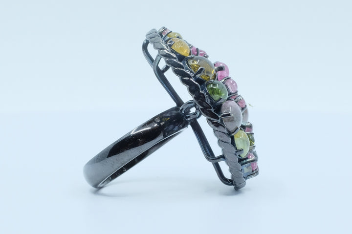 Sterling Silver Tourmaline Floral RIng