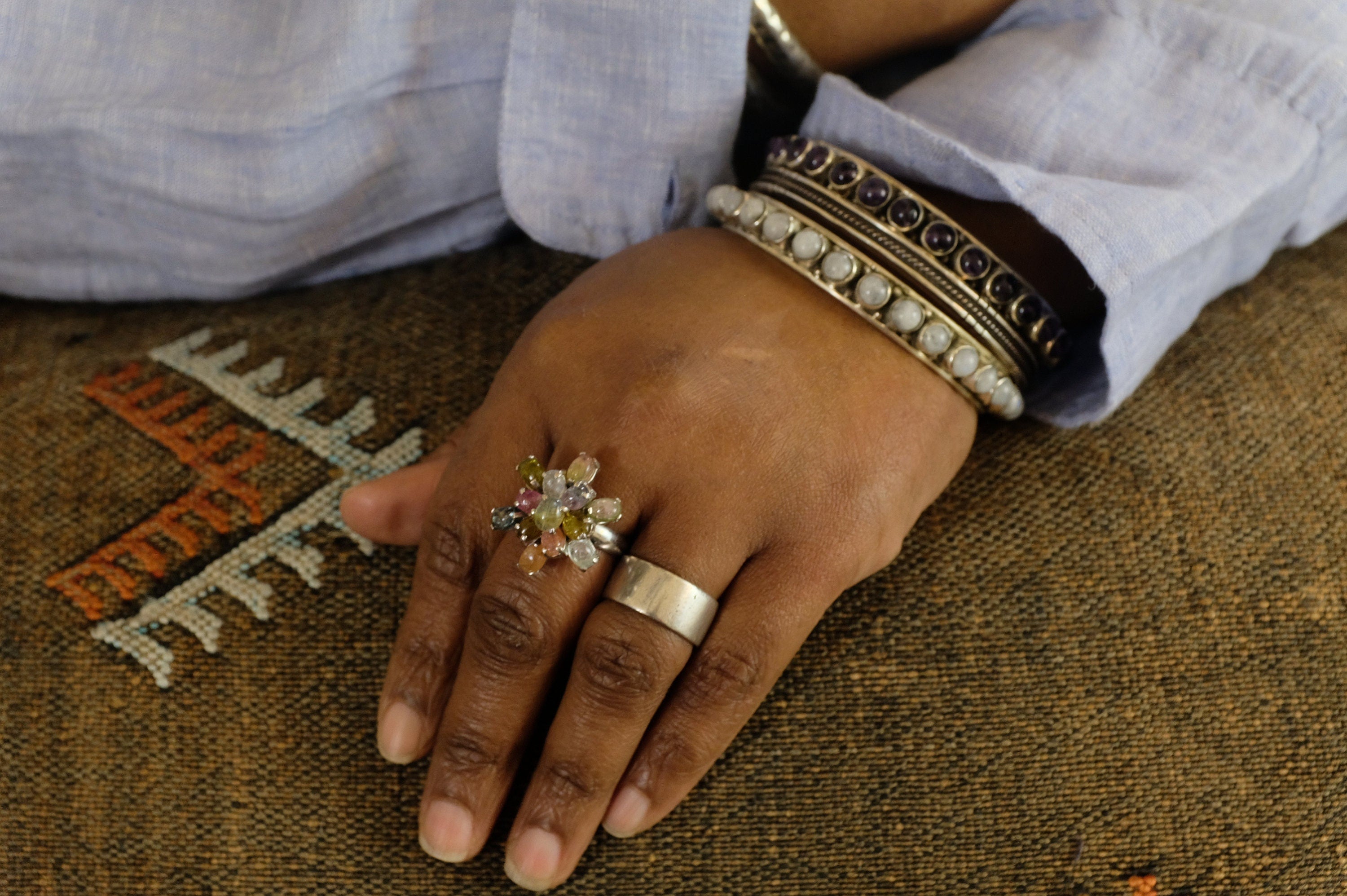 Sterling Silver Tourmaline Floral Ring