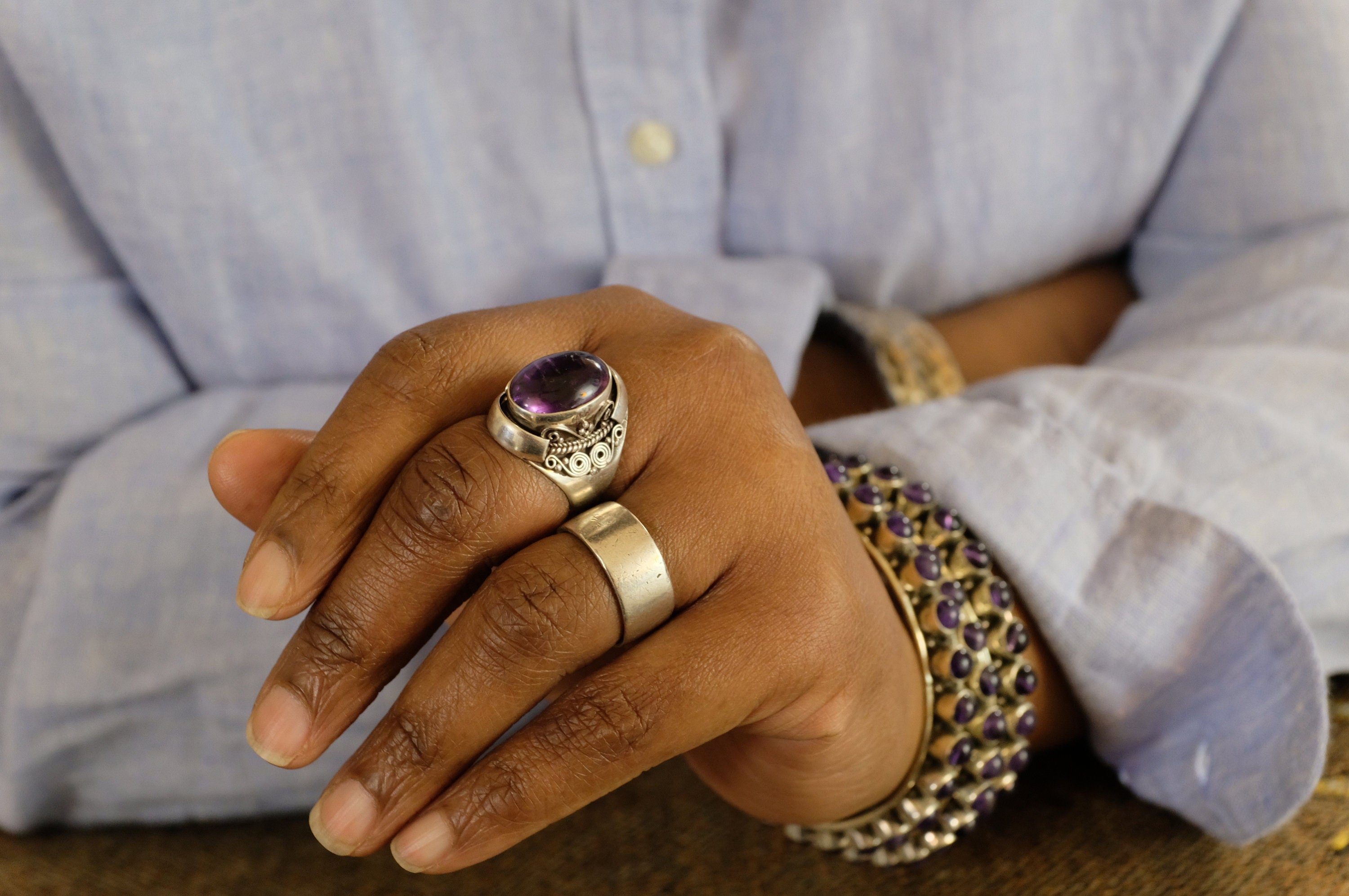 Sterling Silver Amethyst Nepalese Ring