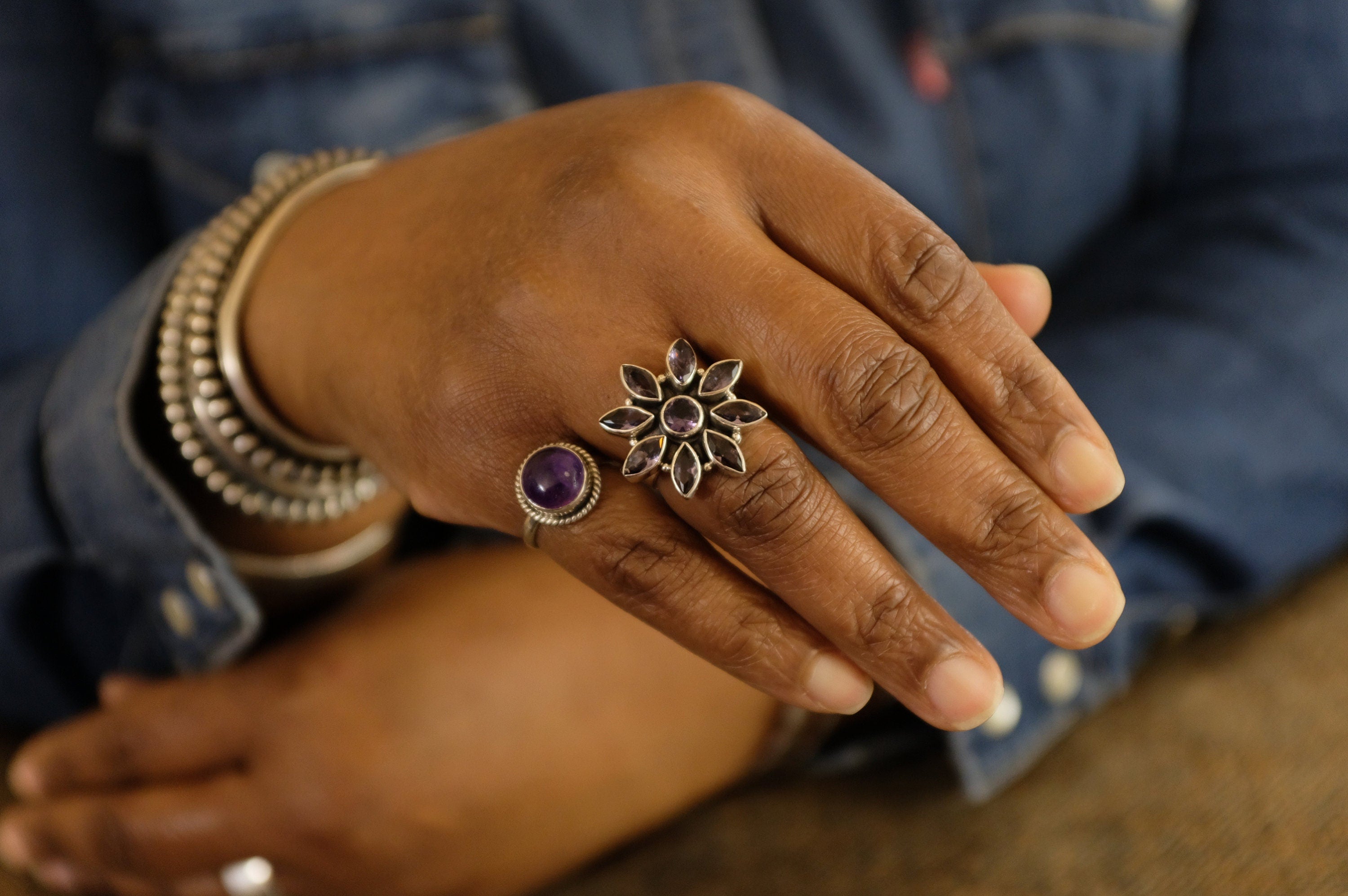 Sterling Silver Amethyst Cluster Ring (2)