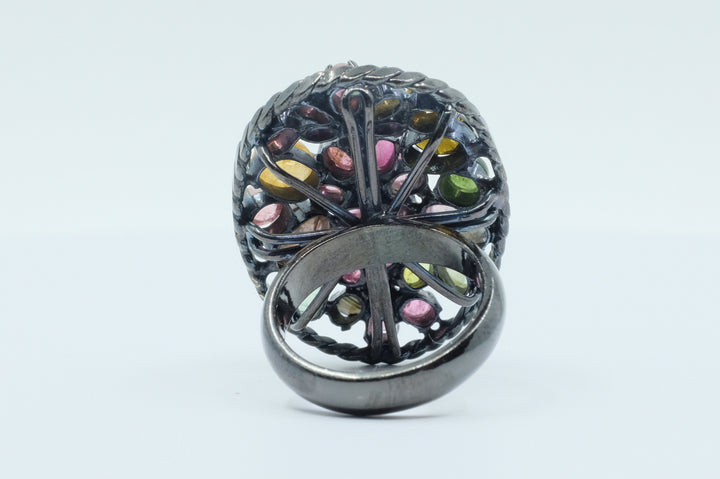 Sterling Silver Tourmaline Floral RIng