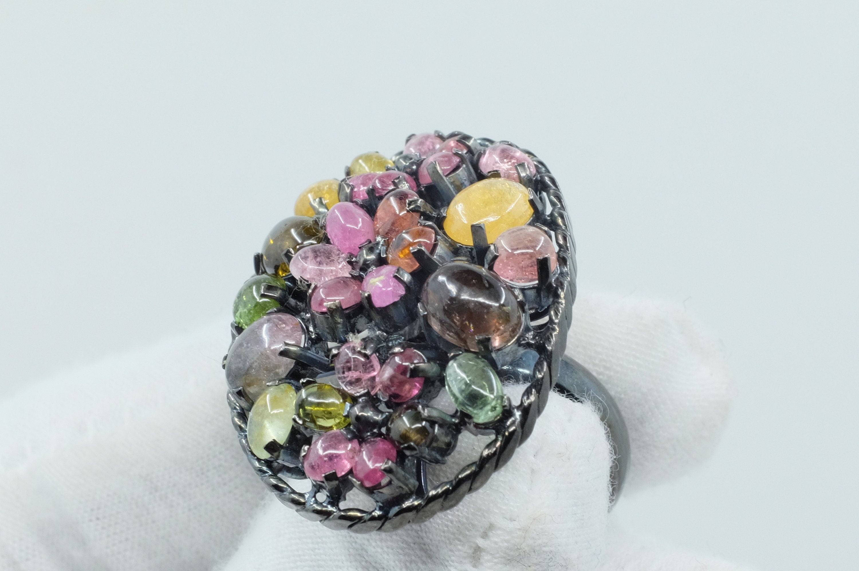 Sterling Silver Tourmaline Floral RIng