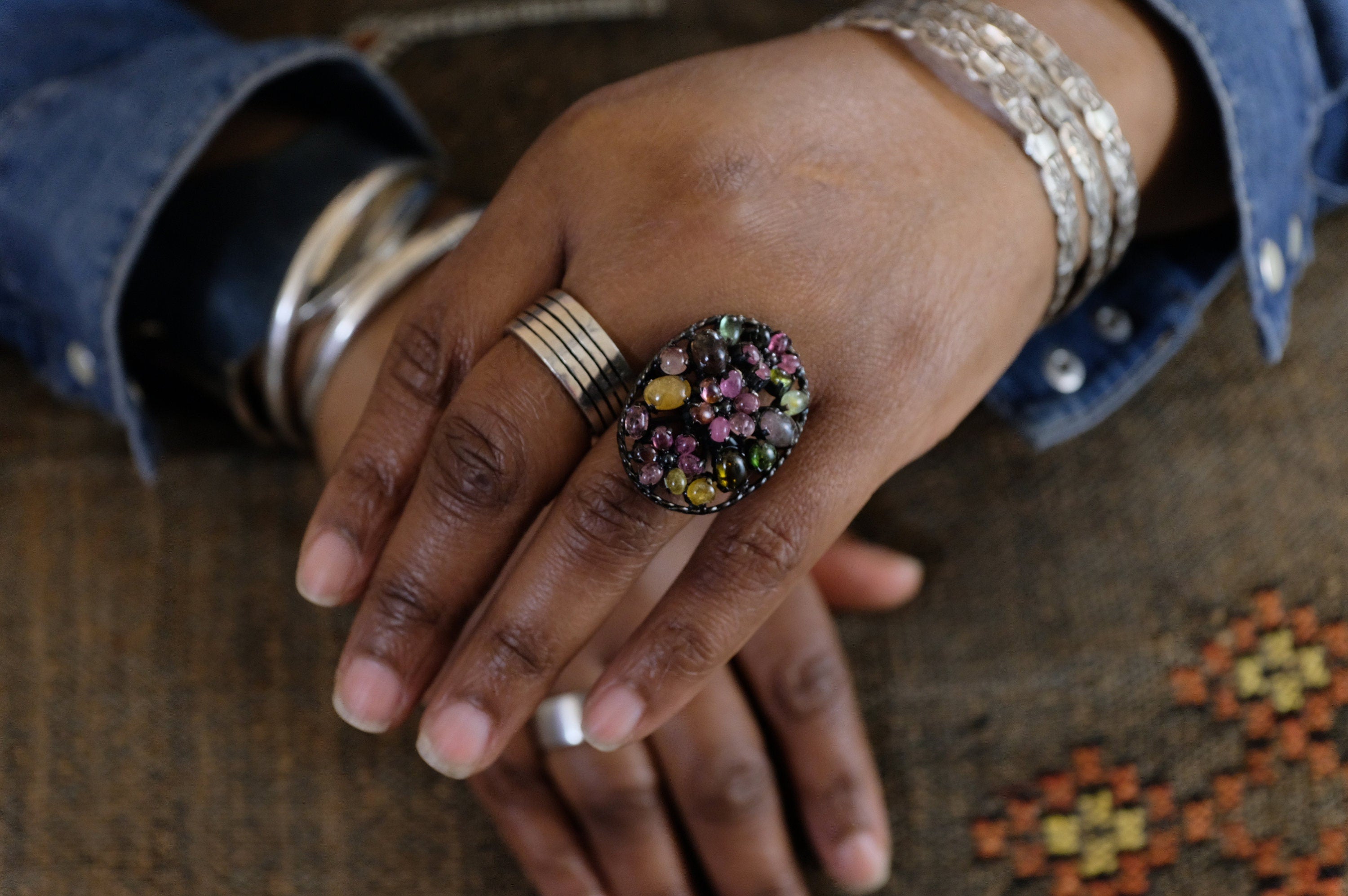 Sterling Silver Tourmaline Floral RIng