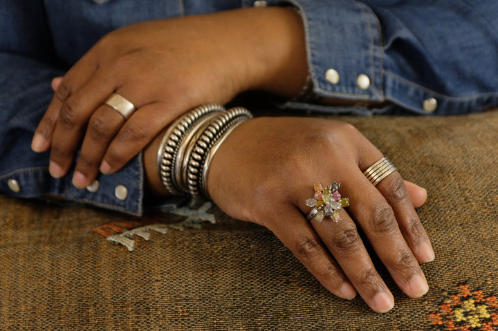 Sterling Silver Tourmaline Floral Ring