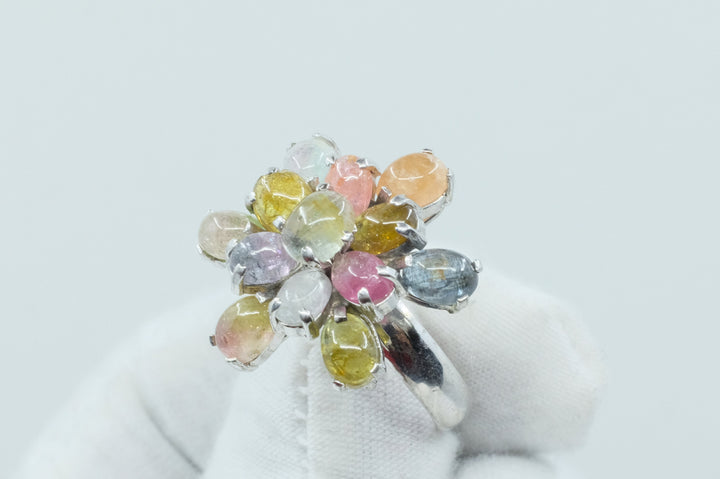 Sterling Silver Tourmaline Floral Ring