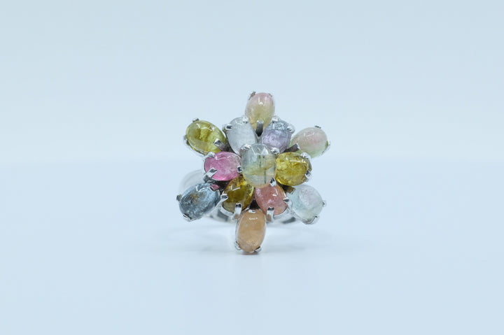 Sterling Silver Tourmaline Floral Ring